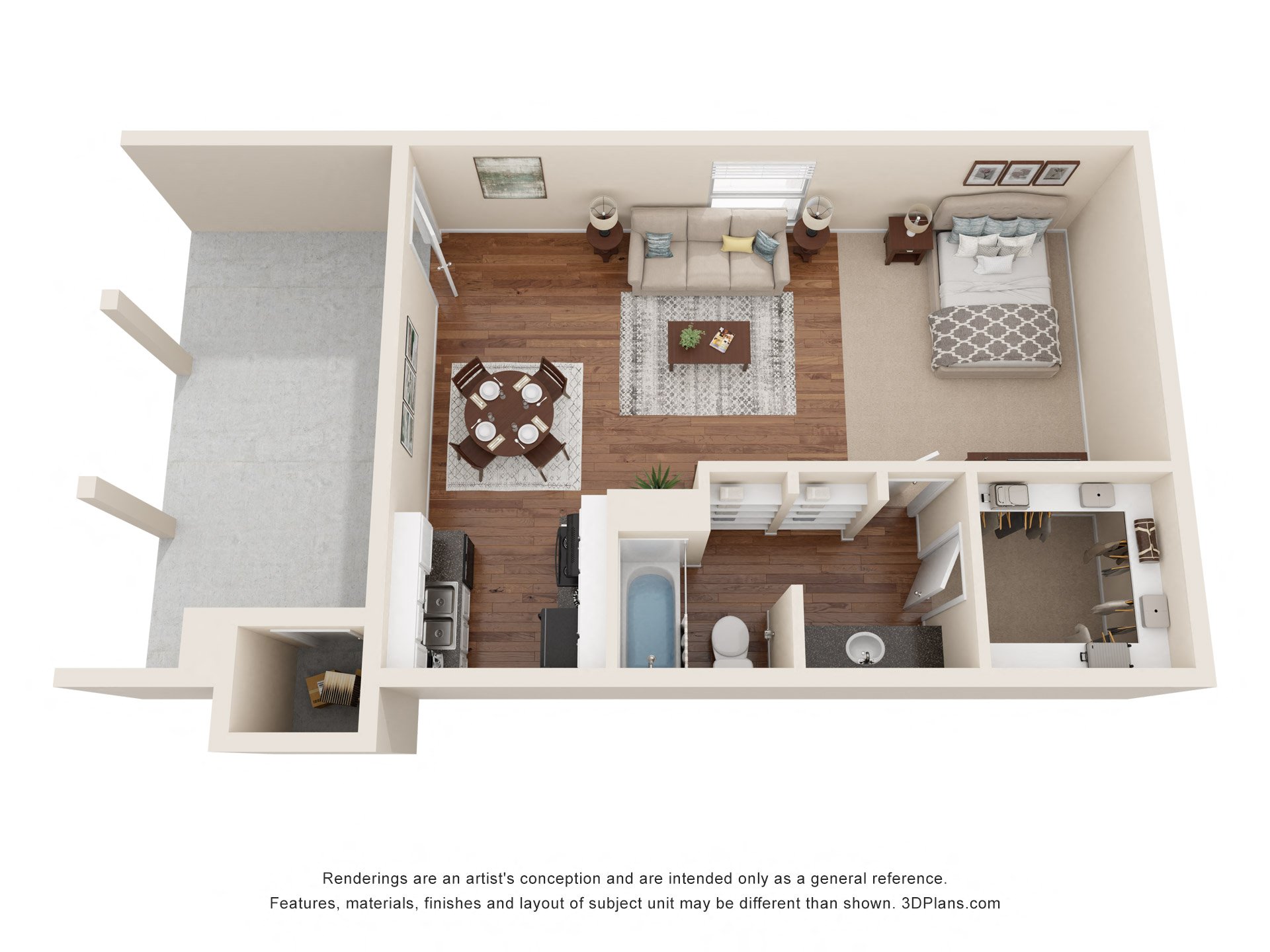 Floor plan for 1 bed, 1 bath, 450 sqft